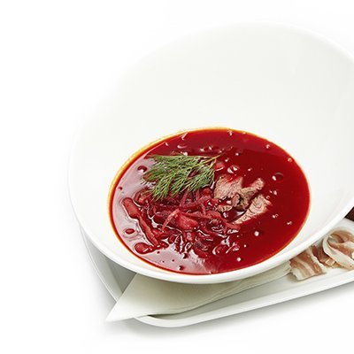 Борщ со сметаной, гренками и салом